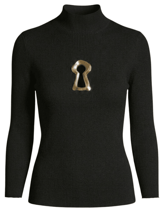 Fleur de Camélia Yazmin black ribbed knit top with gold keyhole hardware