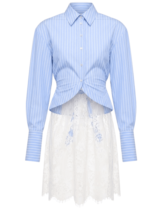 Giuseppe Di Morabito High-Lo Lace Back Shirt Blue White Stripe