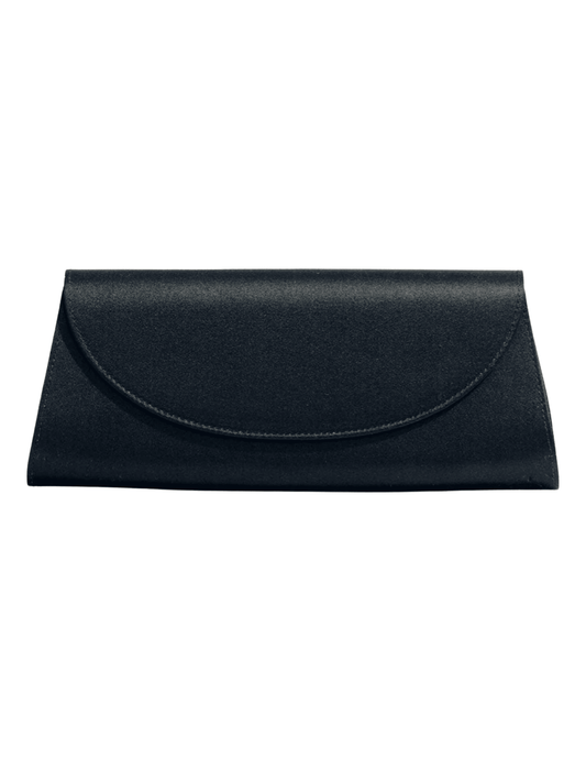 Hunting Season The Opera black satin clutch with curved front flap