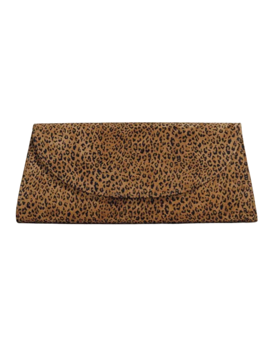 Hunting Season The Opera leopard print suede clutch with curved front flap