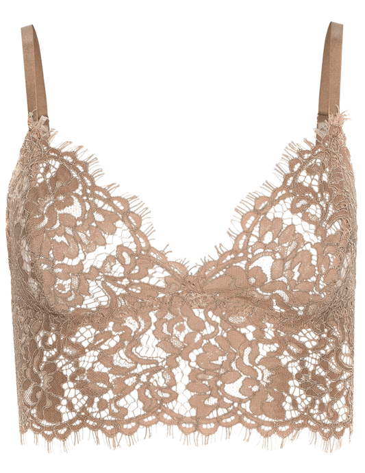 L'AGENCE Aislin lace bralette top in cappuccino sheer stretch floral lace front view