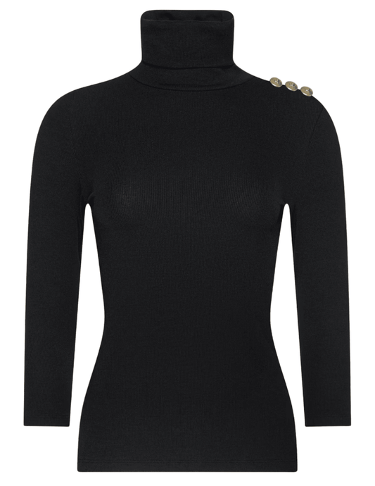 L'AGENCE Aja Three Quarter Sleeve Turtleneck in Black & Gold