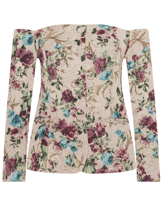 L’AGENCE Alice off-shoulder blazer in multi floral tapestry