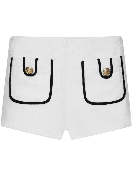 LAGENCE Amiya white terry hot shorts with black trim