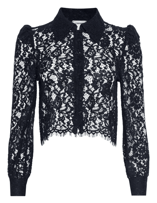 Black lace cropped blouse with scalloped hem by L’AGENCE