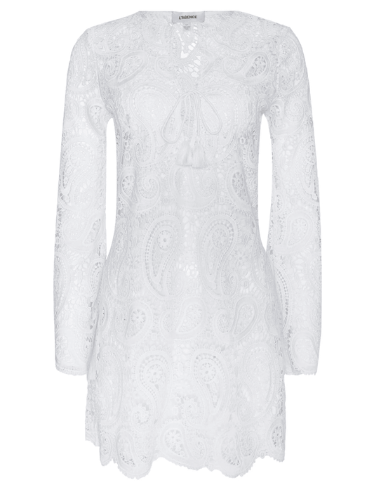 L’AGENCE Ansley Black Crochet Long Sleeve Mini Cover-Up Dress