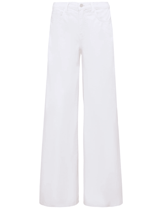 L'AGENCE Beau T-seam high rise wide leg jeans in Blanc, elegant white women’s denim with front T-seam detail and relaxed wide leg silhouette front view