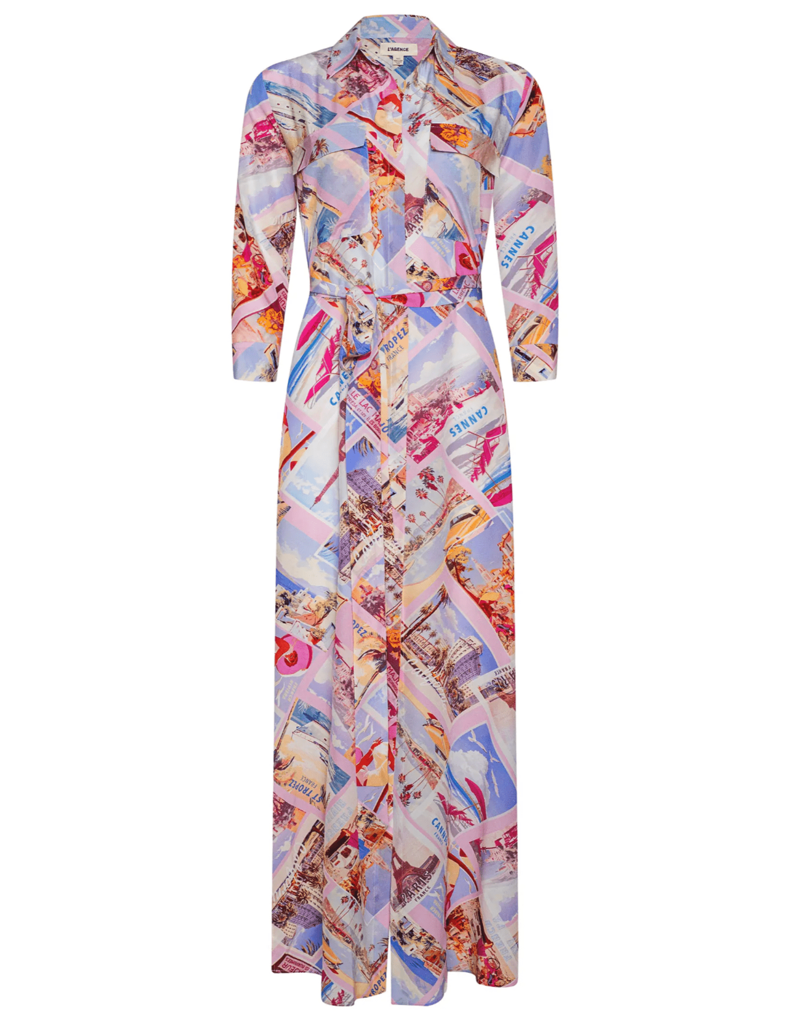 LAgence Cameron silk shirt dress in pink postcard print