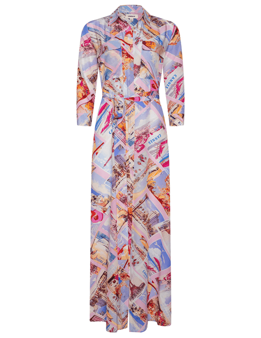 LAgence Cameron silk shirt dress in pink postcard print