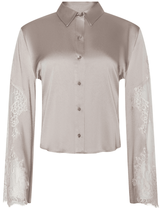 L’AGENCE Capri lace sleeve blouse in feather grey