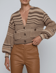L’AGENCE Christabel Cropped Cardigan in Biscuit Multi Stripe – Front View