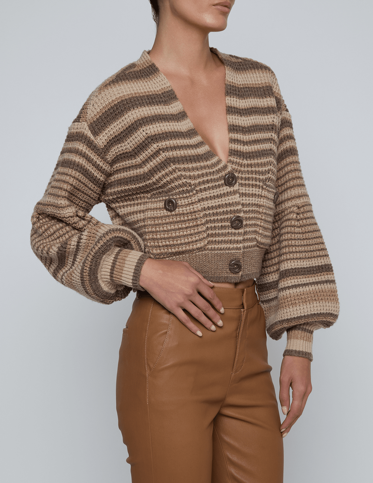 L’AGENCE Christabel Cropped Cardigan in Biscuit Multi Stripe – Side View