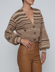 L’AGENCE Christabel Cropped Cardigan in Biscuit Multi Stripe – Side View