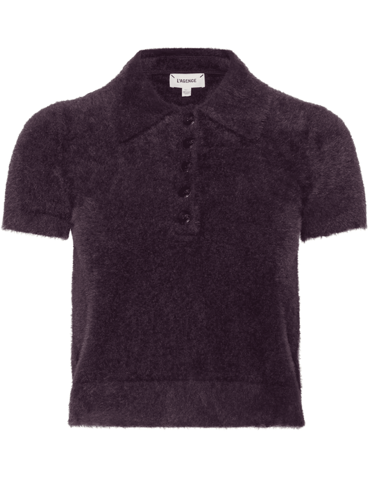 L'AGENCE Cirrus Cropped Knit Polo in Dark Plum