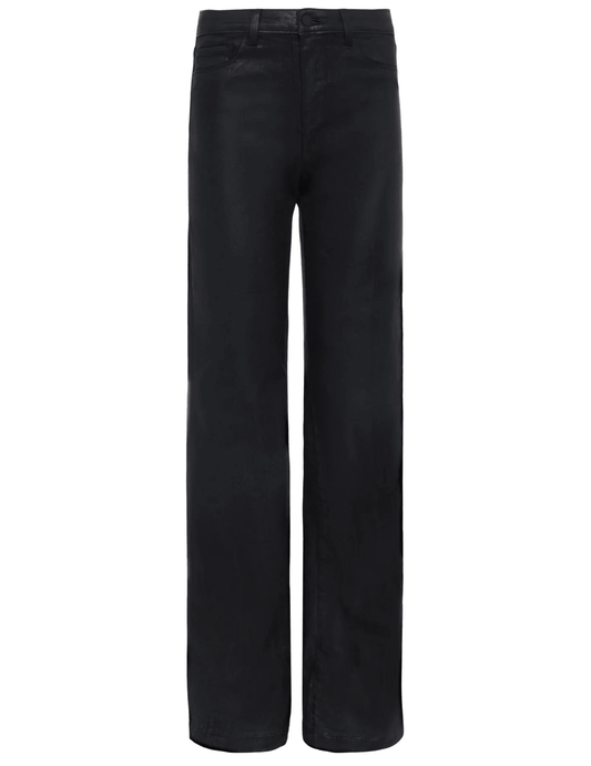 L'AGENCE Clayton high rise wide leg coated jeans in Black Coated, sleek women’s denim with a glossy finish and relaxed wide leg silhouette front view