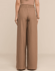 Back view of L'AGENCE Connie Drawstring Trouser in Mocha Tan Brown Pinstripe