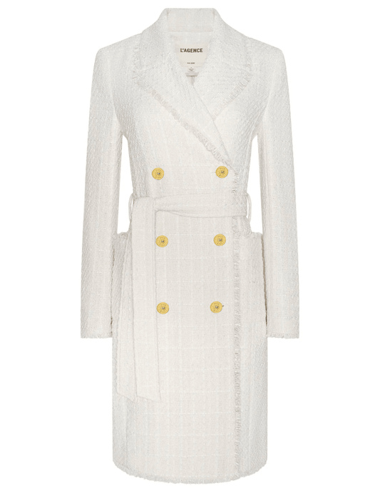 L’AGENCE Cooper tweed trench coat in vintage white