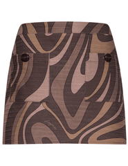 L'AGENCE Cyra Low Rise Mini Skirt in Sepia Brown Multi Abstract Swirl