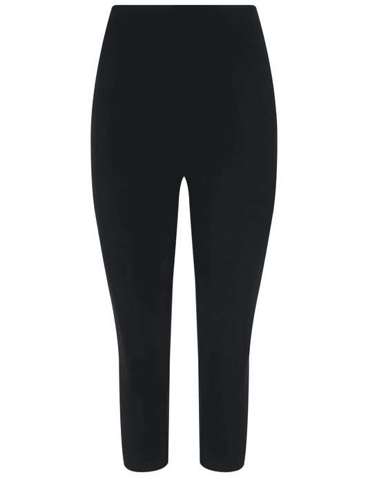 L’Agence Dee High Rise Capri Pant in black, front view, cropped length slim fit ponte trousers.