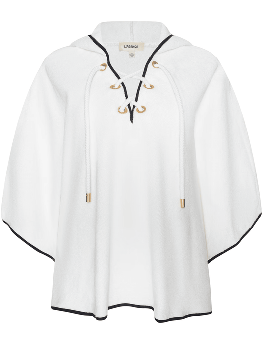 LAGENCE Demeter white hooded poncho cover up