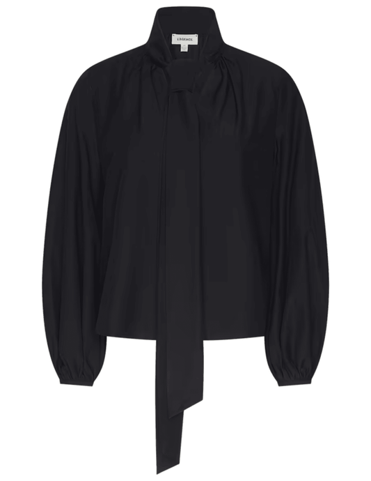 L'AGENCE Deon Tie-Neck Poplin Blouse in Black
