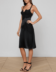 Side view of L’AGENCE Fenna Silk Lace Appliqué Slip Dress