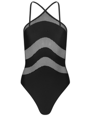 LAGENCE Gabrielle black mesh one piece swimsuit