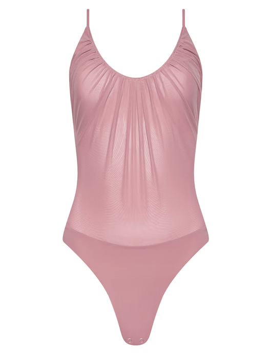 L'AGENCE Gelina ruched scoop-neck bodysuit in lilas