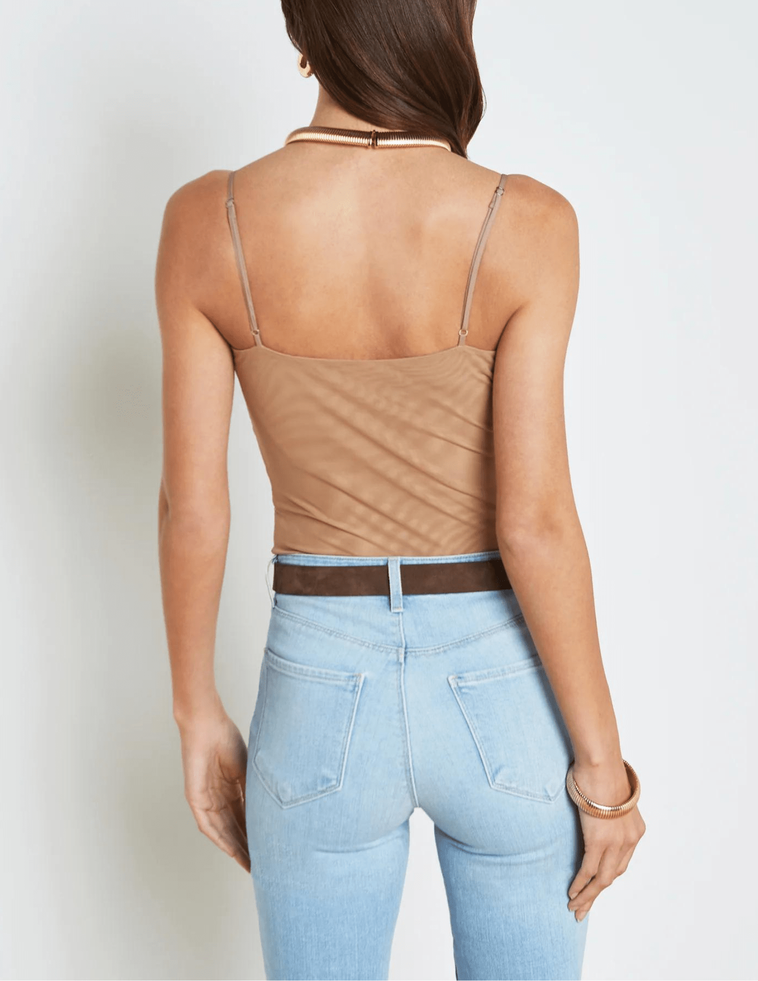 L'Agence - L'AGENCE Gelina Ruched Scoop-Neck Bodysuit in Dark Cappuccino - Buy Online