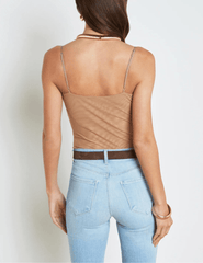 L'Agence - L'AGENCE Gelina Ruched Scoop-Neck Bodysuit in Dark Cappuccino - Buy Online