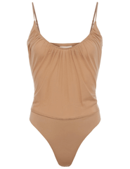 L'Agence - L'AGENCE Gelina Ruched Scoop-Neck Bodysuit in Dark Cappuccino - Buy Online