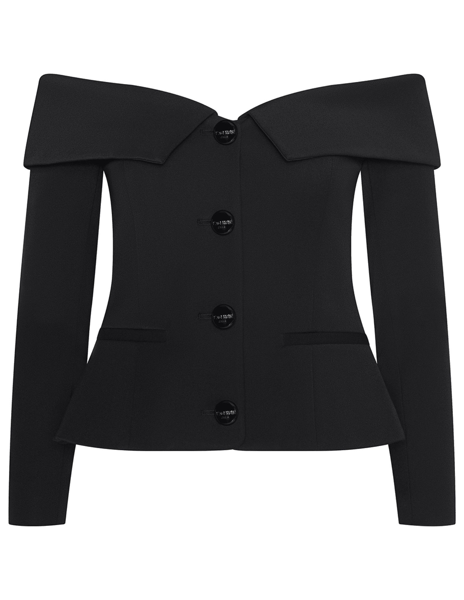 L’AGENCE Ingrid off-shoulder cropped blazer in black