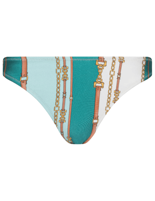 L’AGENCE Jean High Leg Bikini Bottom in Light Sage Belt Stripe