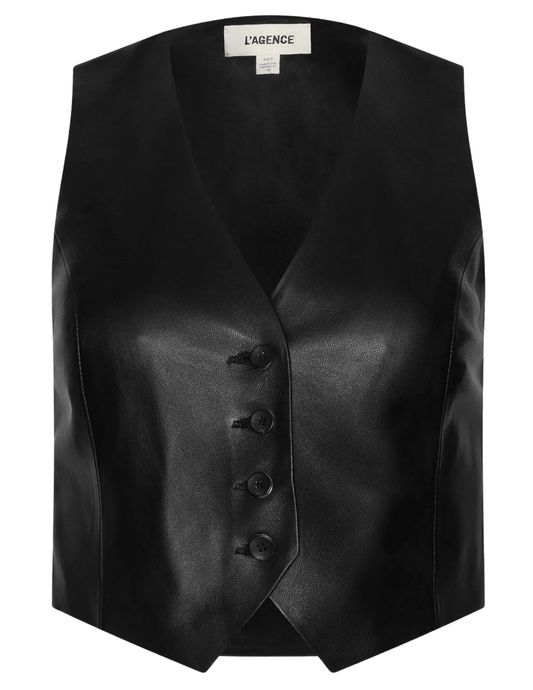 L’AGENCE Jianna Leather Cropped Vest in Black
