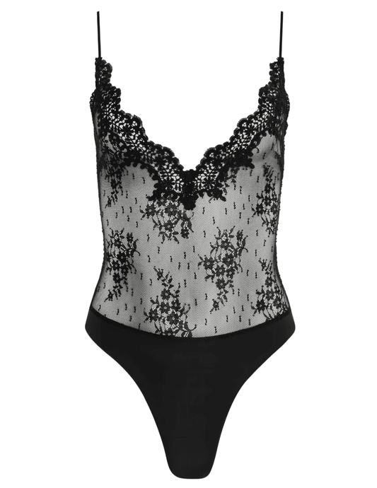 LAGENCE Kaelith sheer lace bodysuit in black