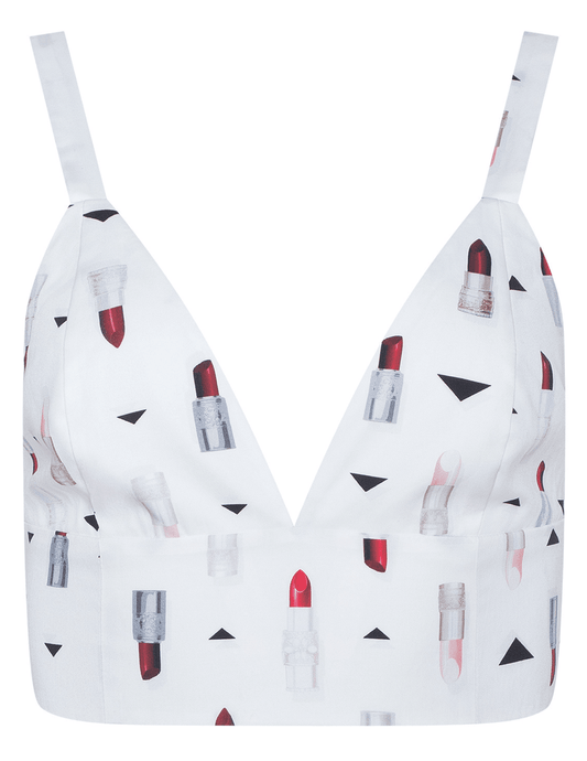 L'AGENCE Kaori bralette in ivory lipstick print front view
