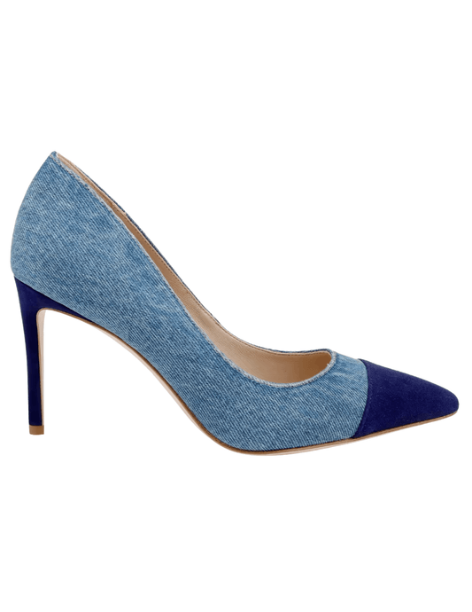 L’AGENCE denim pump with contrast suede toe and heel