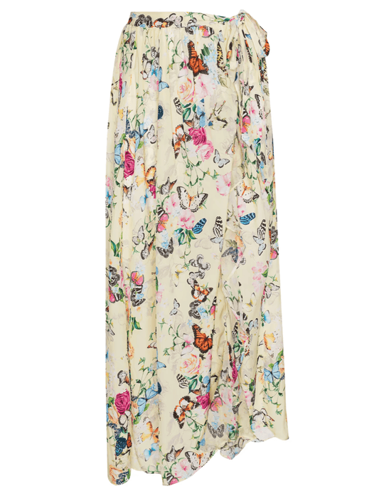 L’AGENCE Klaire maxi cover-up skirt in yellow butterfly print