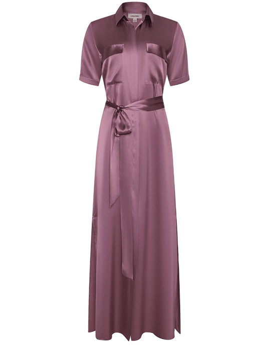 L’AGENCE Klement silk shirt dress in dusty orchid front view