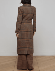 L’AGENCE Kolina Long Coat in brown houndstooth plaid