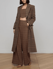 L’AGENCE Kolina Long Coat in brown houndstooth plaid
