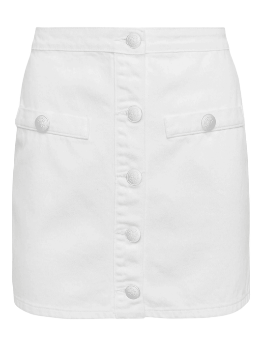L’AGENCE Kris Button Front Denim Mini Skirt in White front view