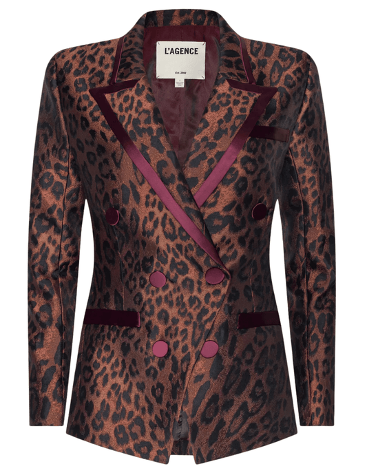 L'AGENCE Kyomi Leopard Double Breasted Blazer
