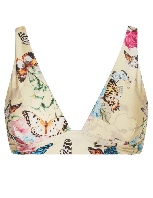 L’AGENCE Lexie triangle bikini top in yellow butterfly print