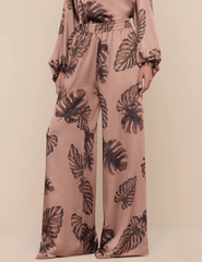 Side view of high waisted wide leg pants women