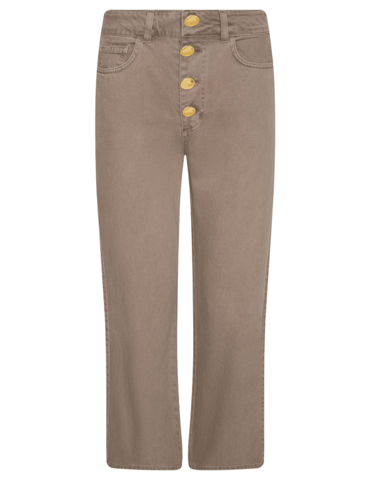 L’AGENCE Liora High Rise Cropped Jeans in Dark Cappuccino front view with gold buttons