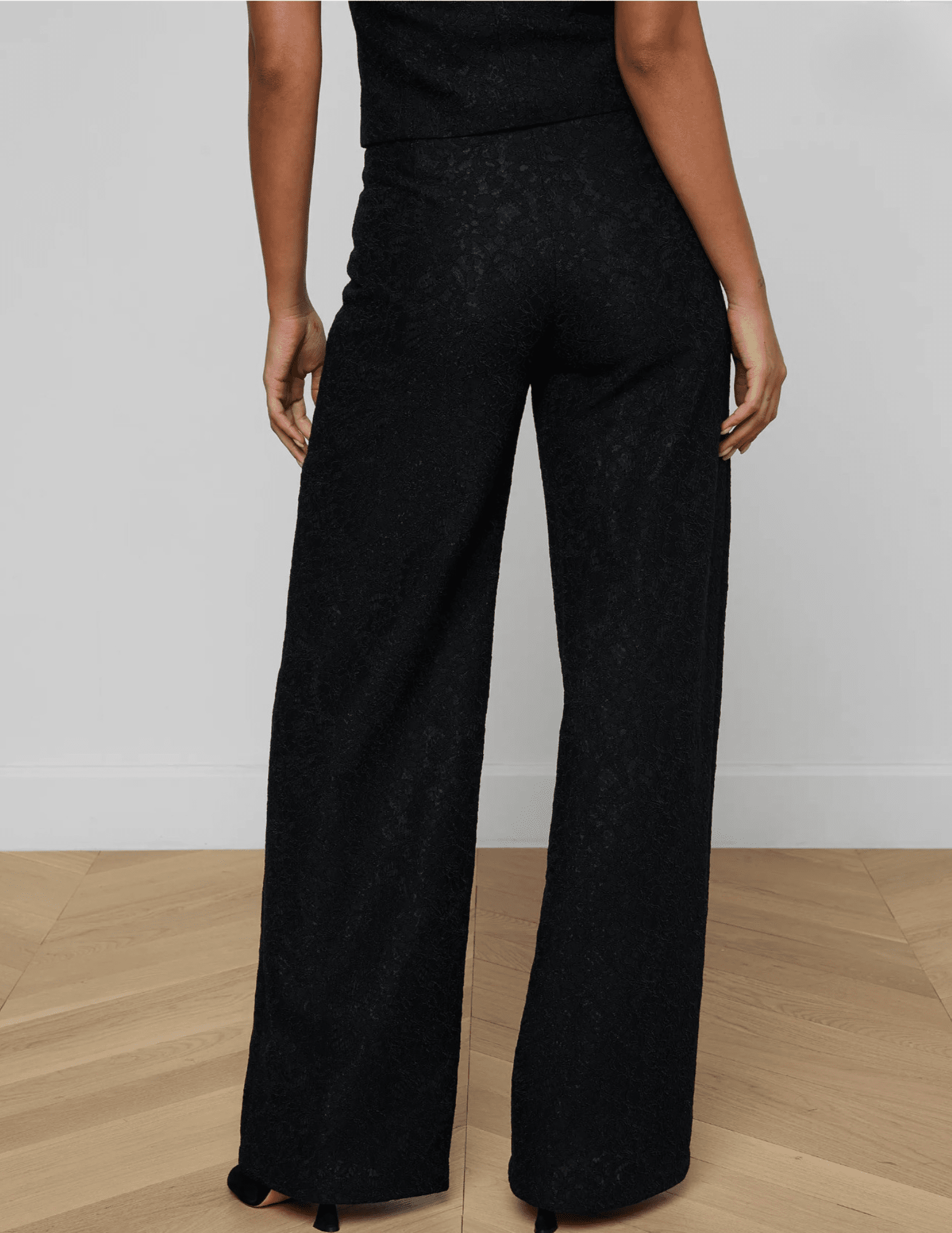 Back view of LAgence Livvy lace straight leg trouser in black