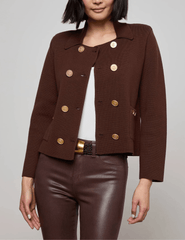 L’AGENCE Madilyn Double Breasted Knit Jacket in Chocolate Gold – front view