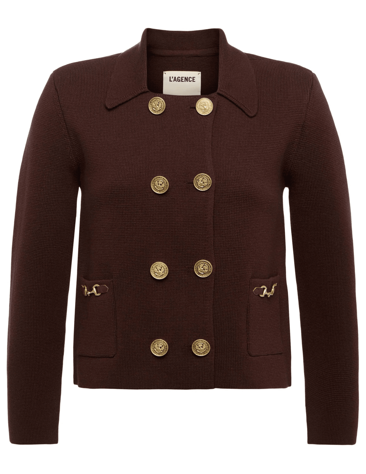 L’AGENCE Madilyn Double Breasted Knit Jacket in Chocolate Gold