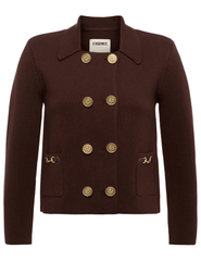 L’AGENCE Madilyn Double Breasted Knit Jacket in Chocolate Gold